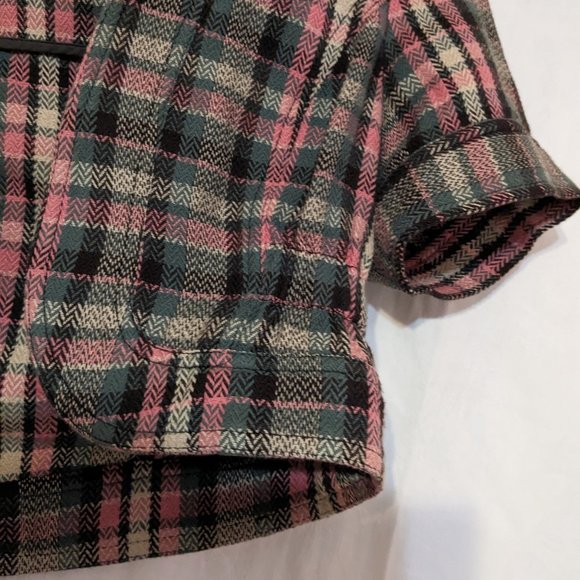 TNA Plaid shrug jacket, size medium (M), blue/green, pink, tan, short sleeves - Picture 6 of 9